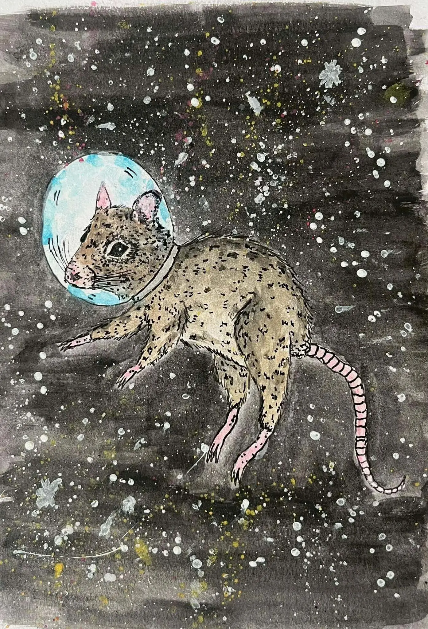 Painting of a mouse under water