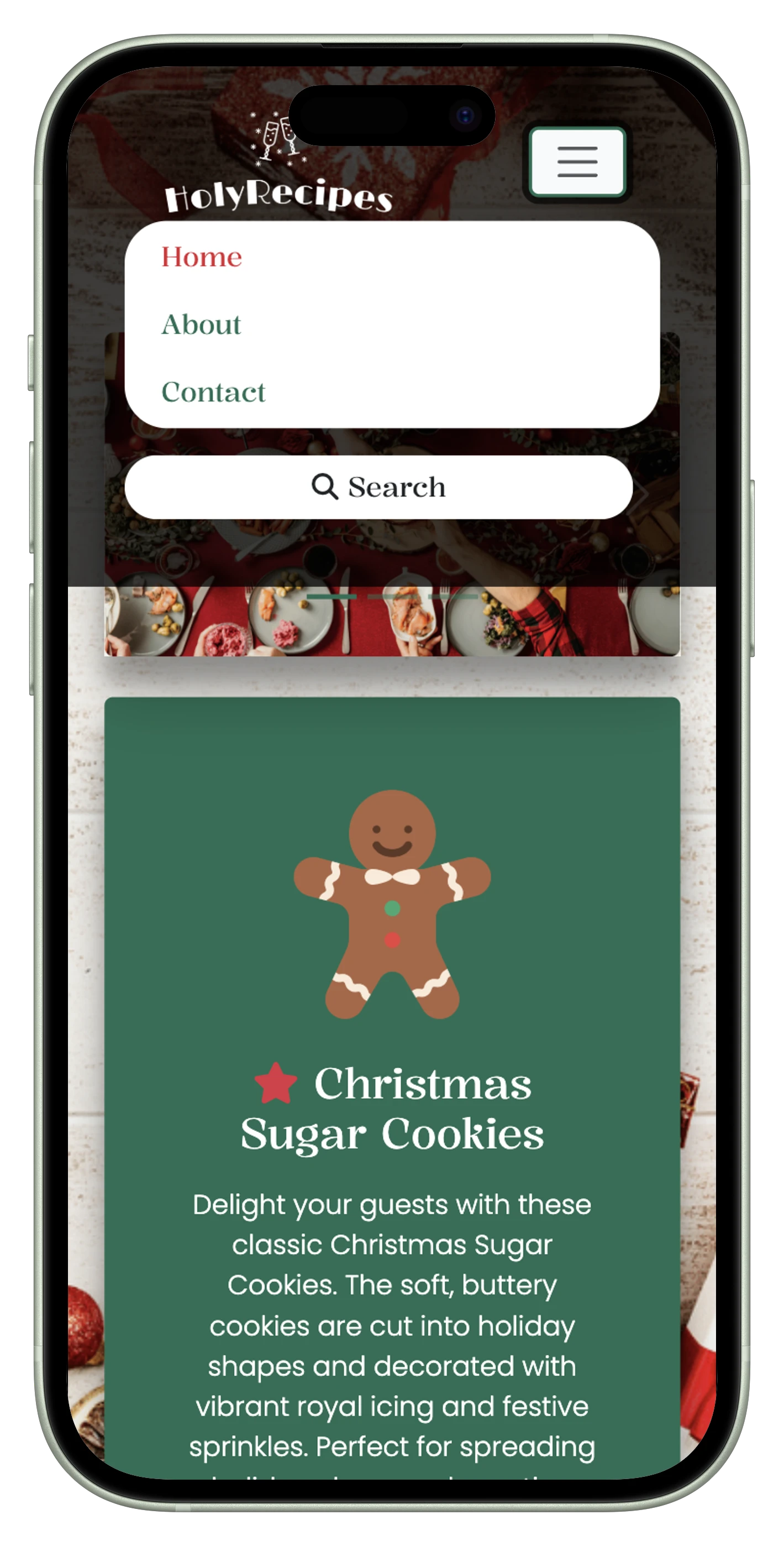 HolyRecipes navigation bar 