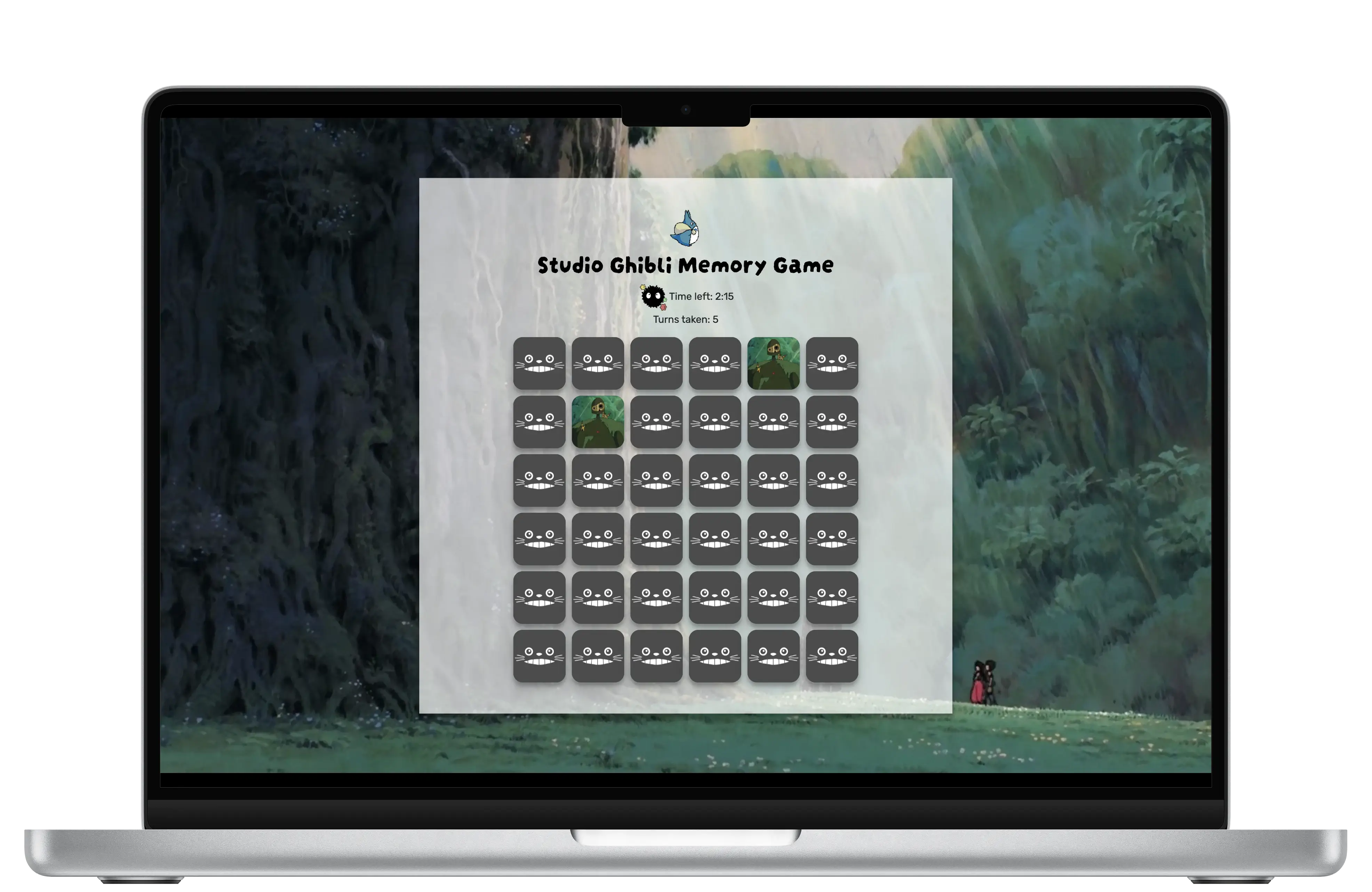Memory game gameplay desktop