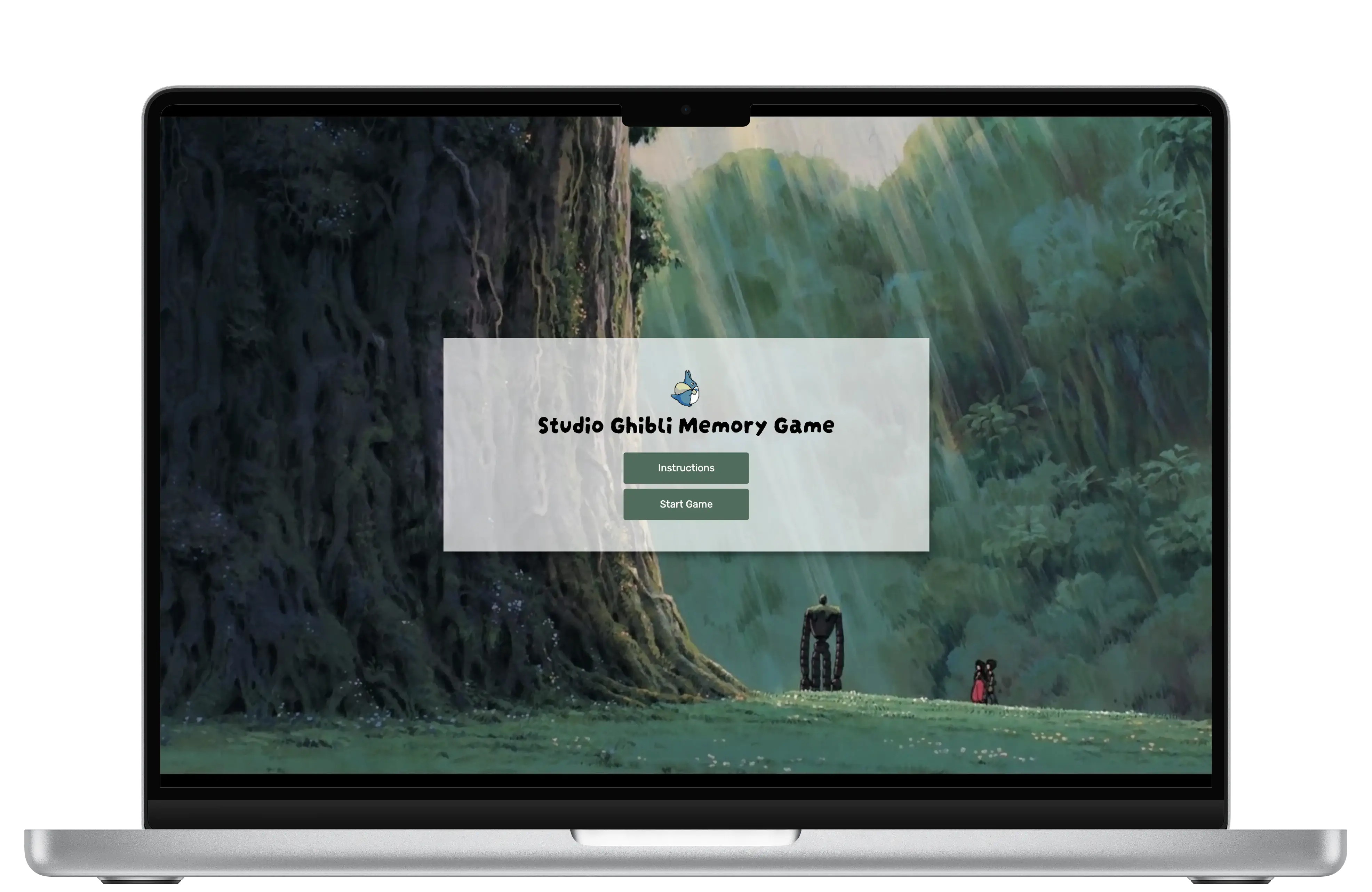 Memory Game homepage desktop