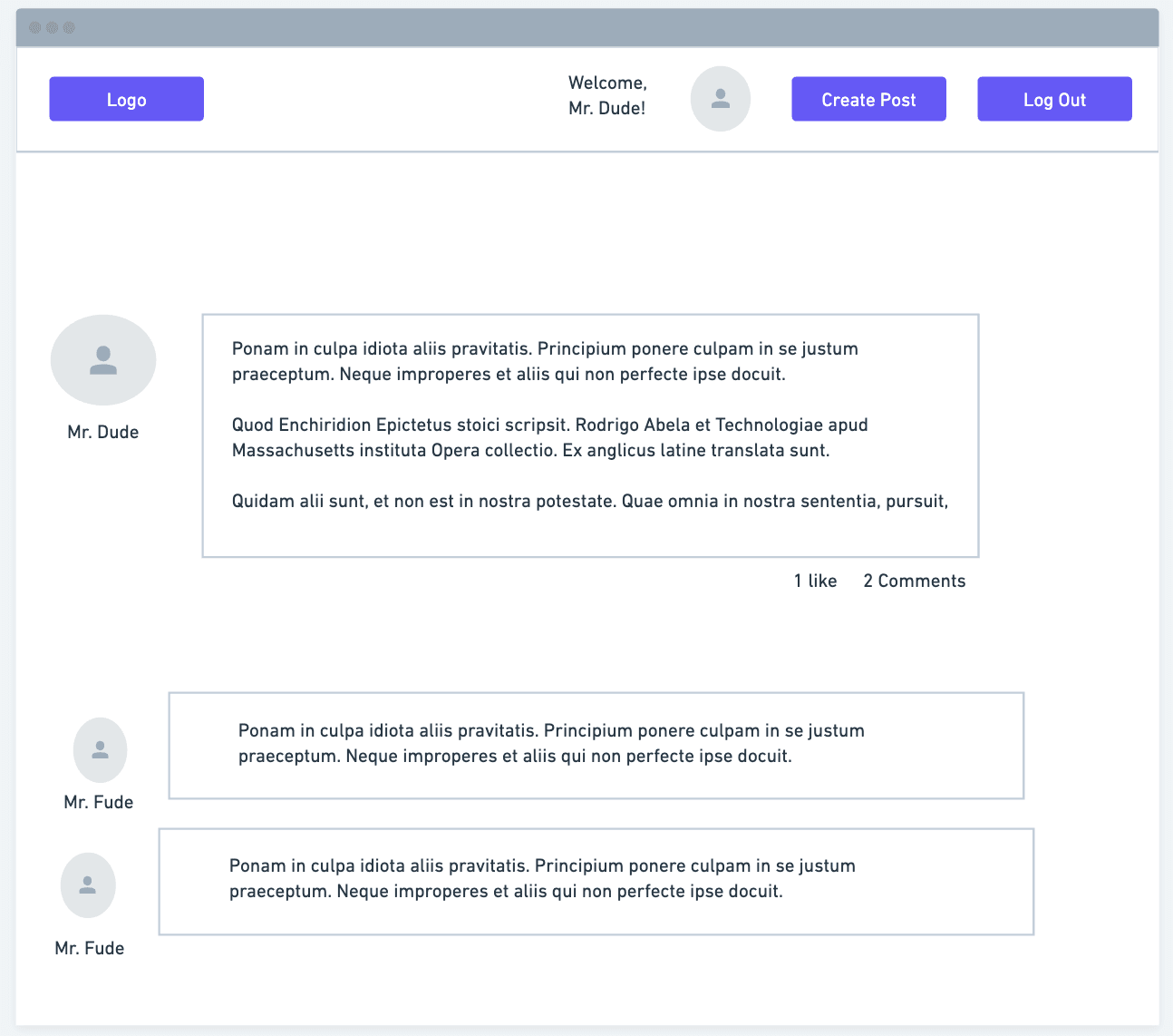 Low fidelity wireframes of commenting on desktop