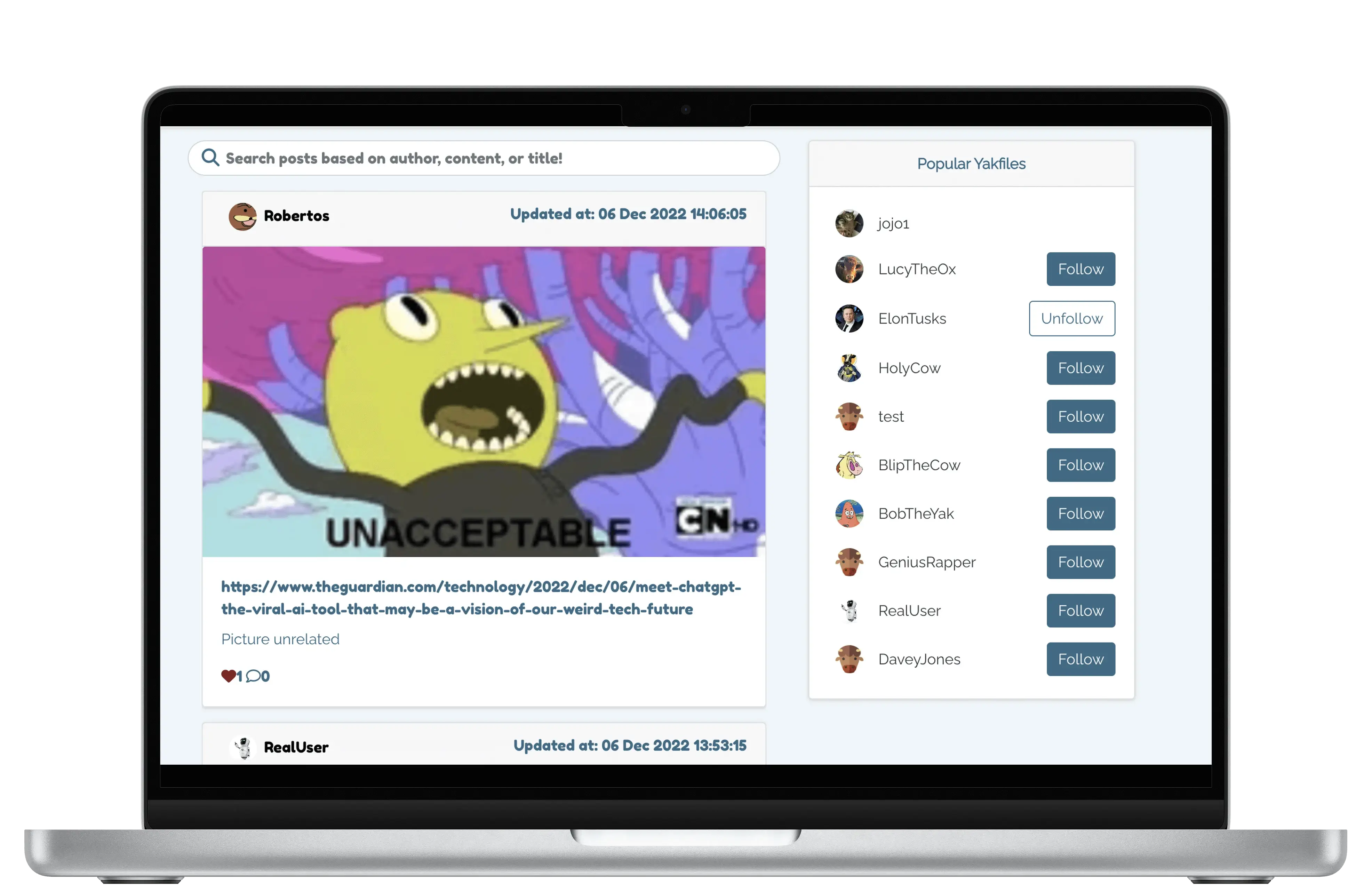 Yakker on desktop prototype