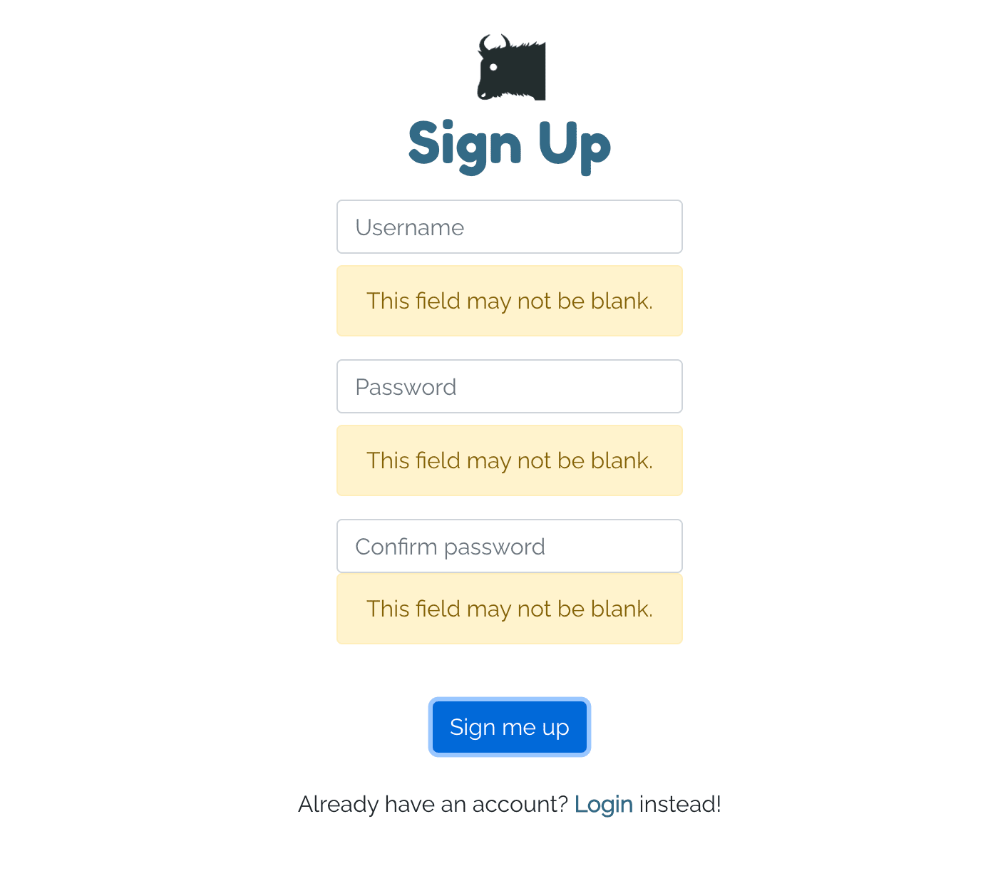 Yakker signup fields screenshot
